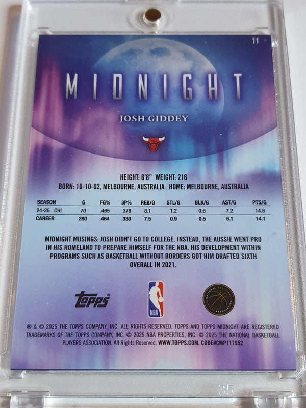 2025 Topps Midnight Josh Giddey #11 MIDNIGHT /12 Holo (Bulls) - Ready to Grade