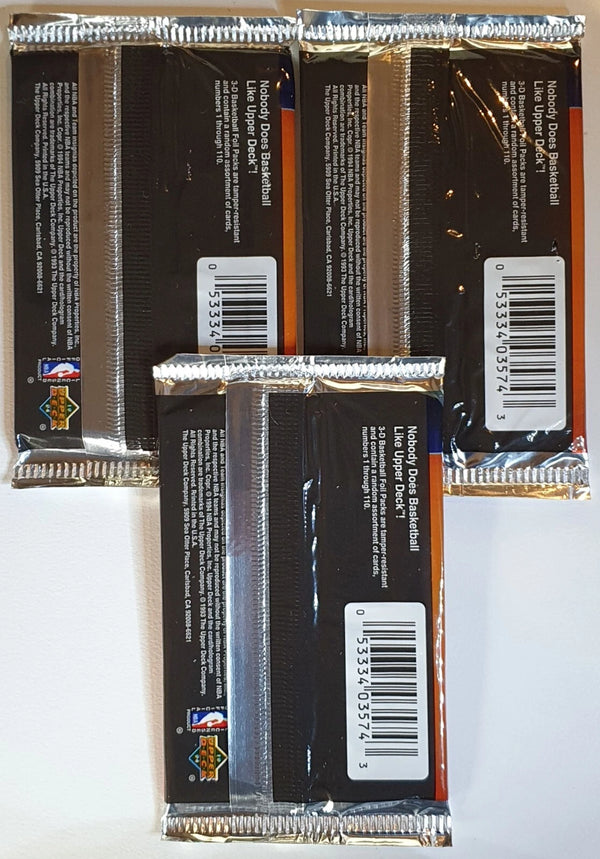 Lot of 3 x Packs of 1993-94 Upper Deck Basketball Pro View 3-D - Sealed Pack