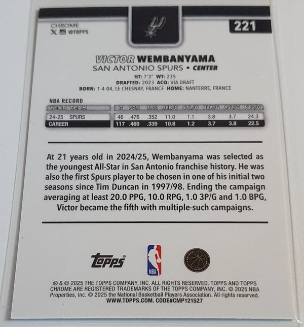2025 Topps Chrome Victor Wembanyama #221 - Ready to Grade