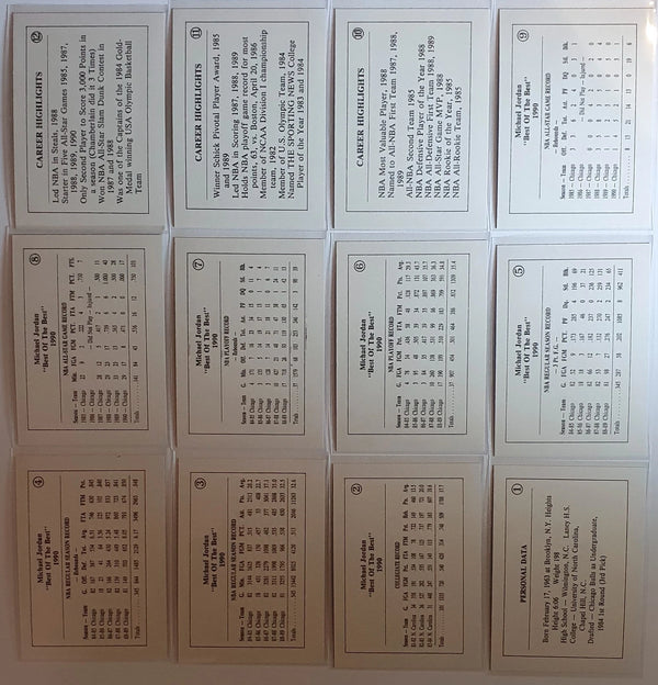 1990 Michael Jordan Jordan Best of the Best (Complete 12 Cards Set) - Rare