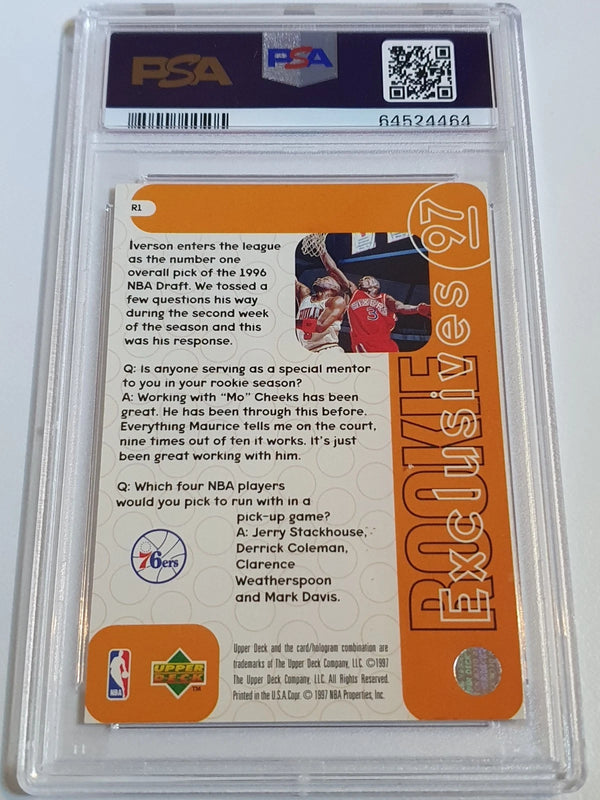 1996 Upper Deck Allen Iverson Rookie #R1 Rookie Exclusives RC - PSA 9 (LOW POP)