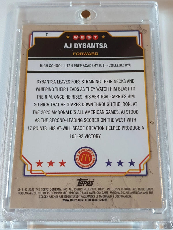 2025 Topps Chrome McDonald's AJ Dybantsa Rookie #7 BLUE RAYWAVE Refractor RC