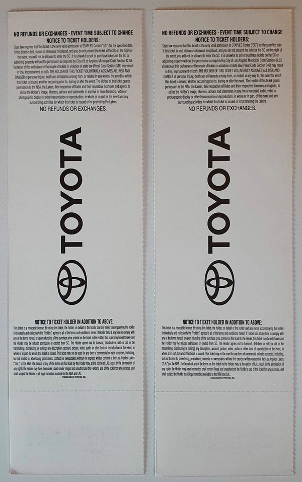 2 x LA Lakers Game Tickets Shaquille O'Neal 2001 NBA Playoffs - Stubs