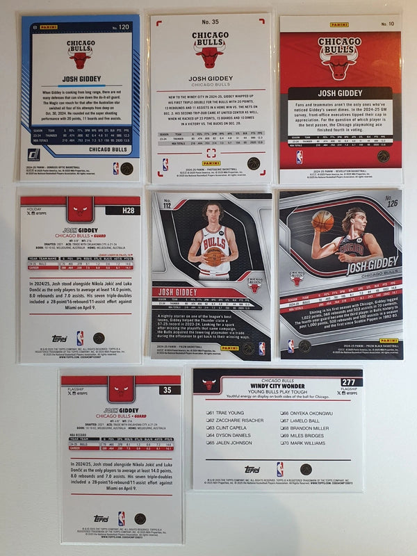 Josh Giddey (Bulls) Lot of 8 x Cards Parallel Holo Variants - Ready to Grade