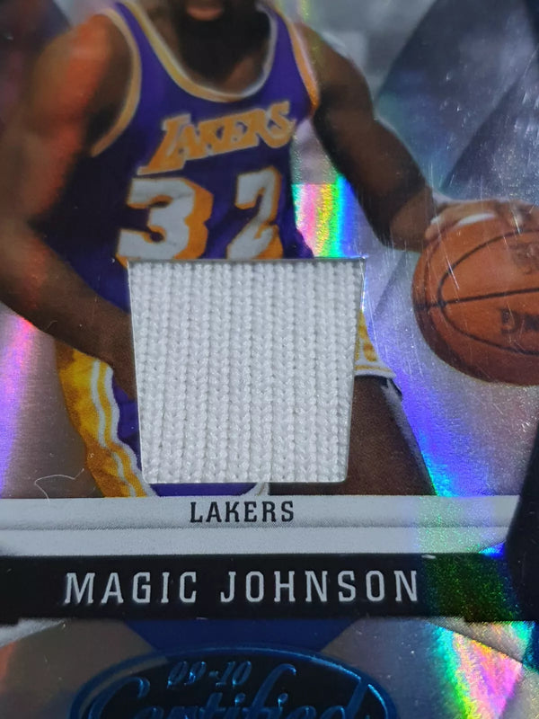 2009 Certified Magic Johnson #PATCH BLUE MIRROR /50 Holo Game Worn Jersey - Rare