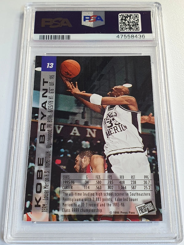 1996 Press Pass Kobe Bryant Rookie #13 SILVER Foil - PSA 9 (Low POP)
