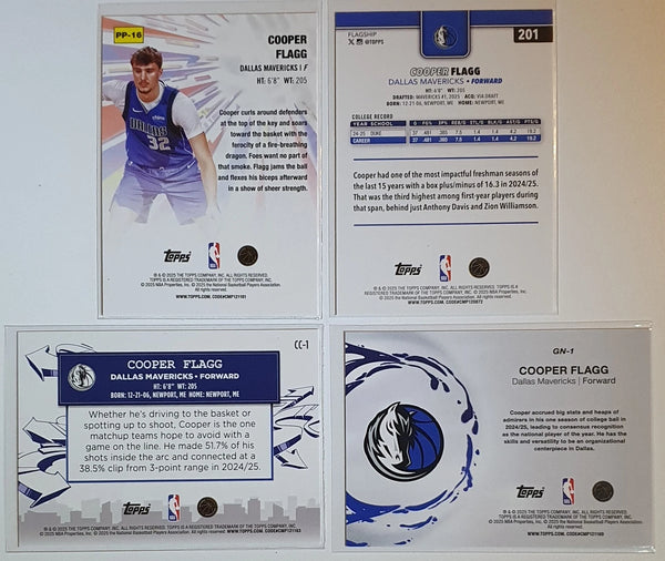 2025 Topps Flagship Basketball Cooper Flagg Lot of 4 x Rookie Cards RC - Rare