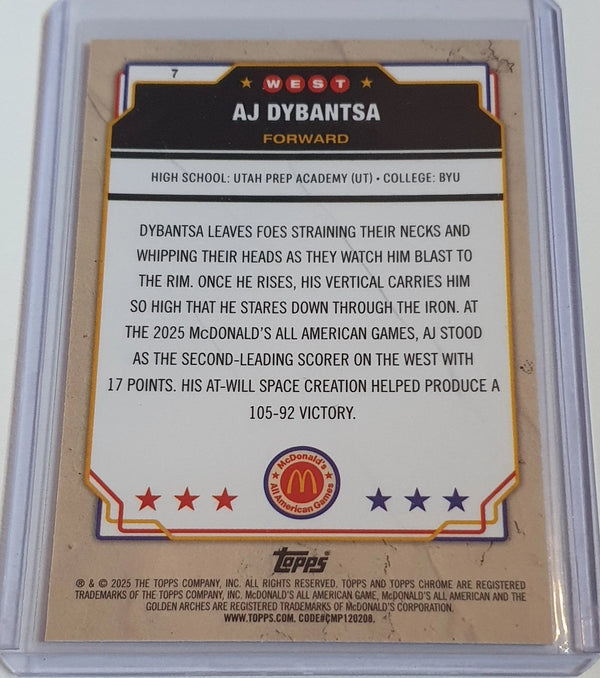 2025 Topps Chrome McDonald's AJ Dybantsa Rookie #7 McFLURRY REFRACTOR RC - Rare
