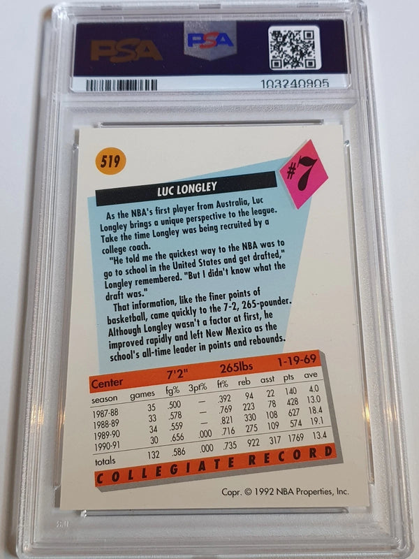 1991 Skybox Luc Longley Rookie #519 RC - PSA 9 (POP 34)