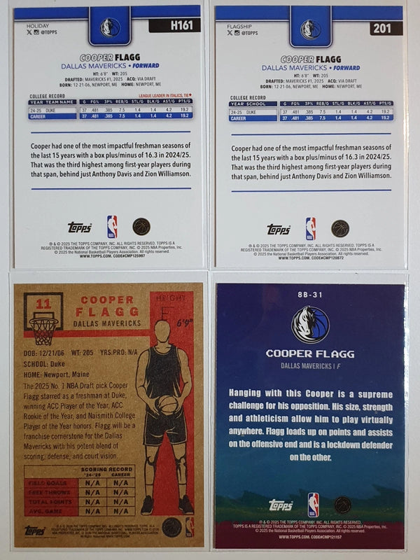 2025 Topps Basketball Cooper Flagg Lot of 4 x Rookie Cards RC - Ready to Grade