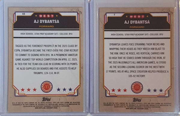 2025 Topps Chrome McDonald's AJ Dybantsa Lot of 2x Rookie Card #45 #7 - Rare