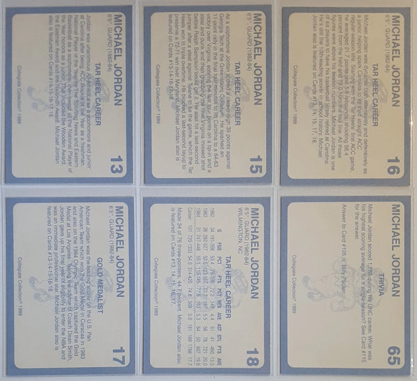 Lot of 6 x 1989 Collegiate Collection Michael Jordan North Carolina - Rare