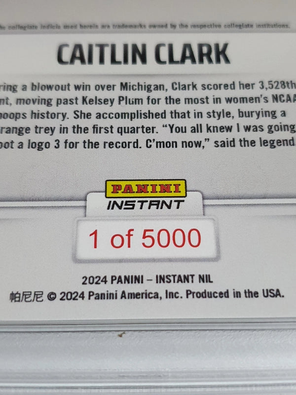 2024 Panini Instant NIL Caitlin Clark Rookie #48 /5000 RC - PSA 9 (Low POP)