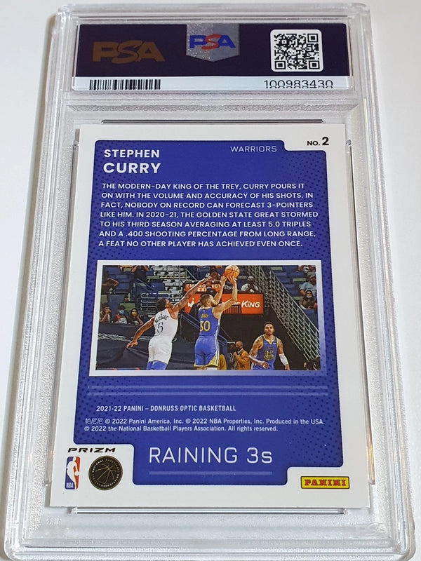 2021 Donruss Optic Stephen Curry #2 FAST BREAK Holo Raining 3S - PSA 9 (POP 4)