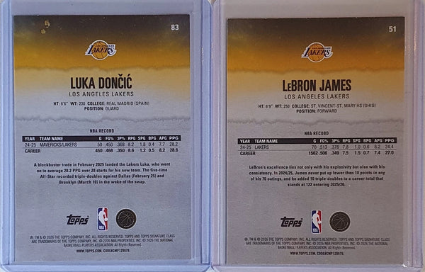 Lot 2 x 2025 Topps Signature Class LeBron James #51 Luka Doncic #83