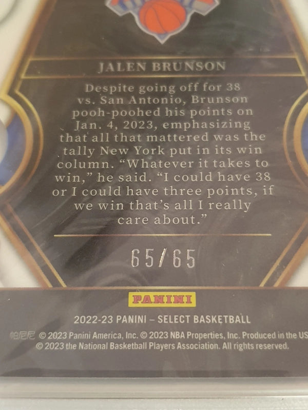2022 Select Jalen Brunson #122 ORANGE 65/65 Holo Die-Cut - PSA 9 (POP 5)