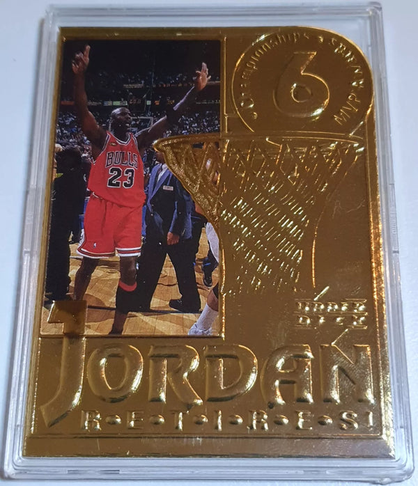 1999 Upper Deck Michael Jordan 22KT GOLD CARD /24500 6 Championship - Box & COA