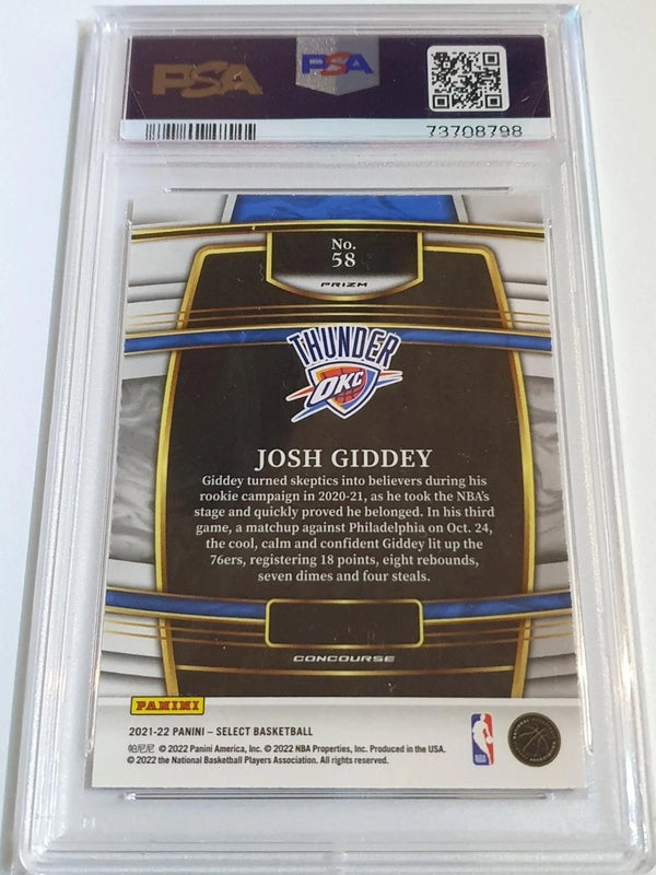 2021 Panini Select Josh Giddey Rookie #58 GREEN WHITE PURPLE PRIZM RC - PSA 9