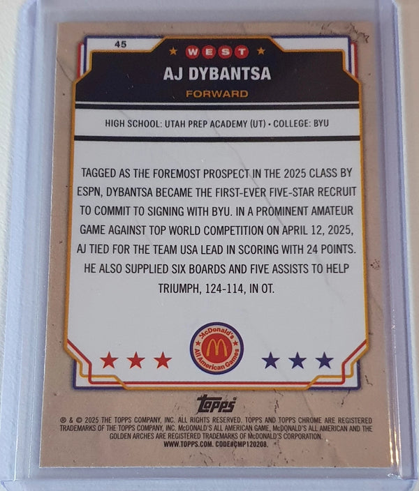 2025 Topps Chrome McDonald's AJ Dybantsa Rookie #45 RAYWAVE Refractor RC - Rare