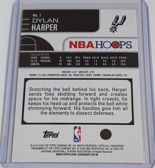 2025 NBA Hoops Dylan Harper Rookie #7 RAINBOW Foil RC - Ready to Grade