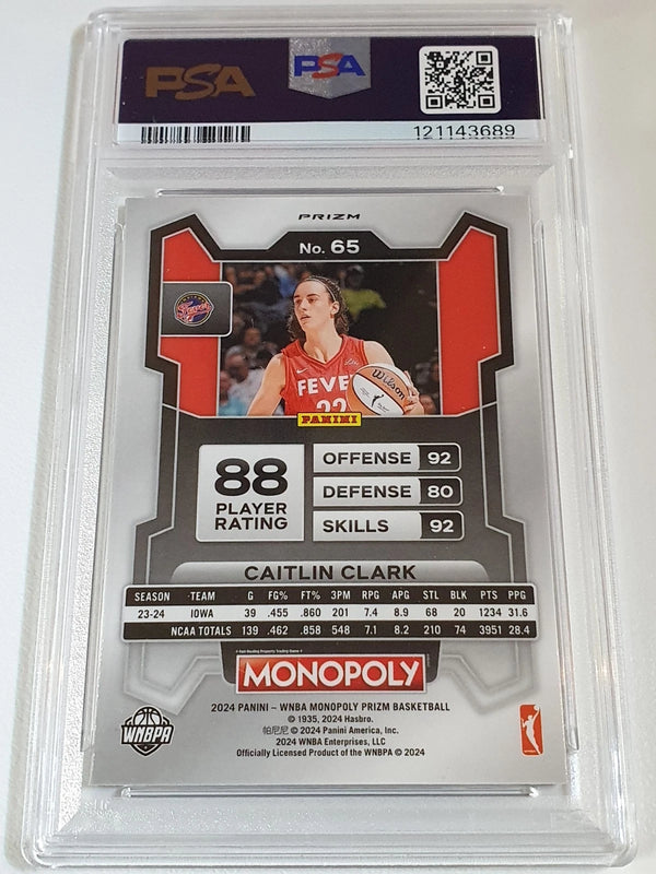 2024 Prizm Monopoly WNBA Caitlin Clark Rookie #65 RED CLASSIC ICON Holo - PSA 9