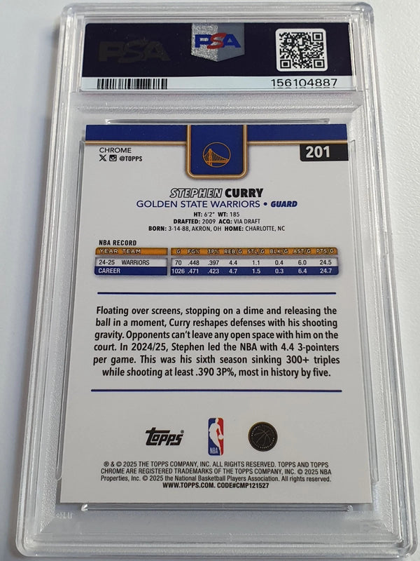 2025 Topps Chrome Basketball Stephen Curry #201 - PSA 9 (Low POP)