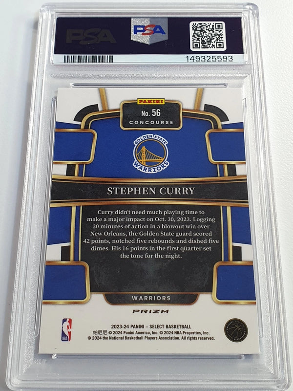 2023 Panini Select Stephen Curry #56 BLUE PRIZM Holo Concourse - PSA 9 (POP 20)