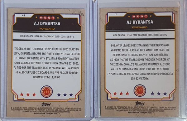 2025 Topps Chrome AJ Dybantsa Lot of 2 x Holo Foil RC #45 #7 Rookie - Rare