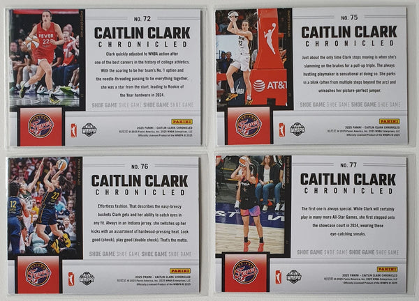 2025 Panini Caitlin Clark Chronicled 4 x HOLO Shoe Game Cards Lot - Rare