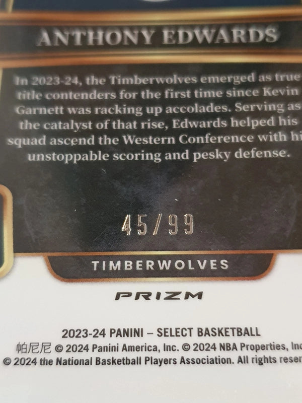 2023 Panini Select Anthony Edwards #37 BLUE FLASH /99 Holo Concourse - Rare