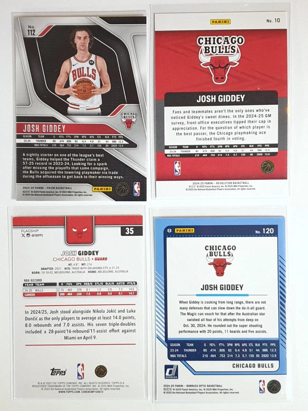 Josh Giddey (Bulls) Lot of 4 x Cards Holos Color Variants - Ready to Grade