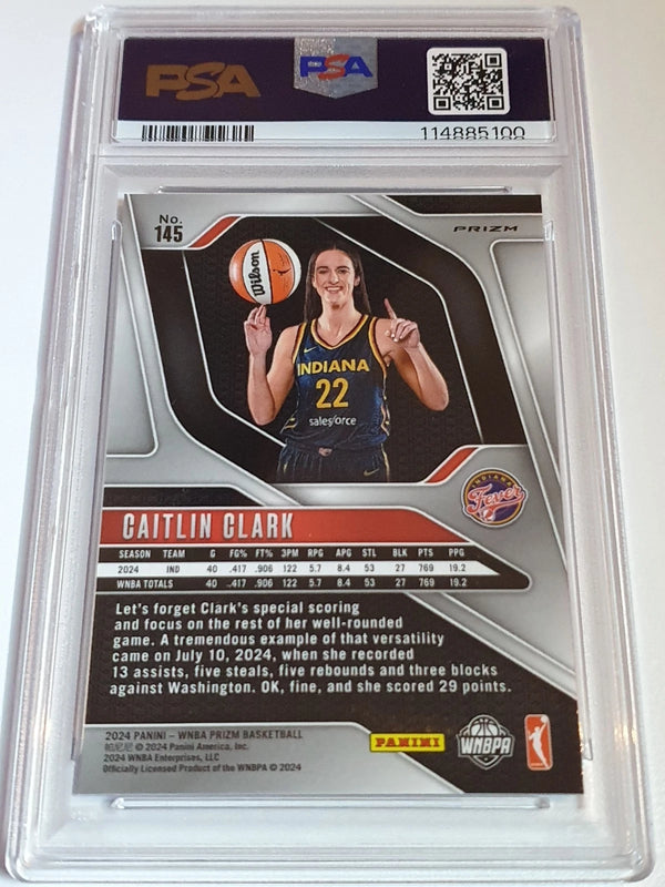 2024 Panini Prizm WNBA Caitlin Clark Rookie #145 BLUE VELOCITY Holo RC - PSA 9