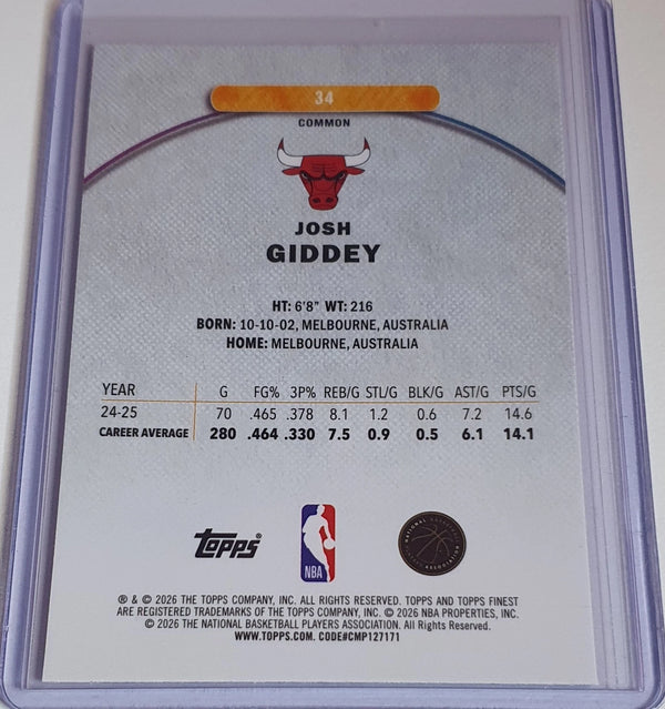 2025 Topps Finest Josh Giddey #34 GEOMETRIC Refractor (Bulls) - Ready to Grade