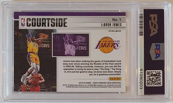 2019 NBA Hoops Premium Stock LeBron James BLUE Holo Courtside - PSA 9 (POP 28)