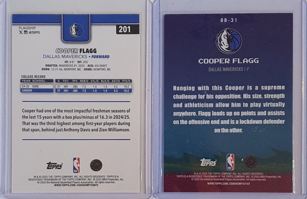 2025 Topps Cooper Flagg Lot of 2x Rookie #201 #8B-31 RC - Ready to Grade