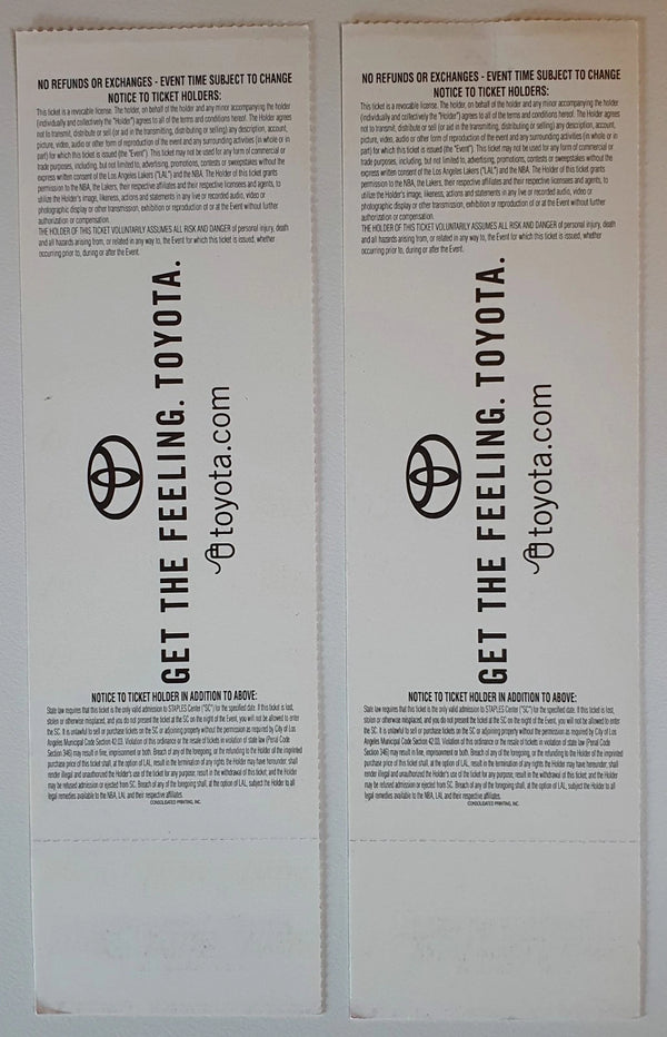 2 x LA Lakers Game Tickets Kobe Bryant 2002 NBA Playoffs - Stubs