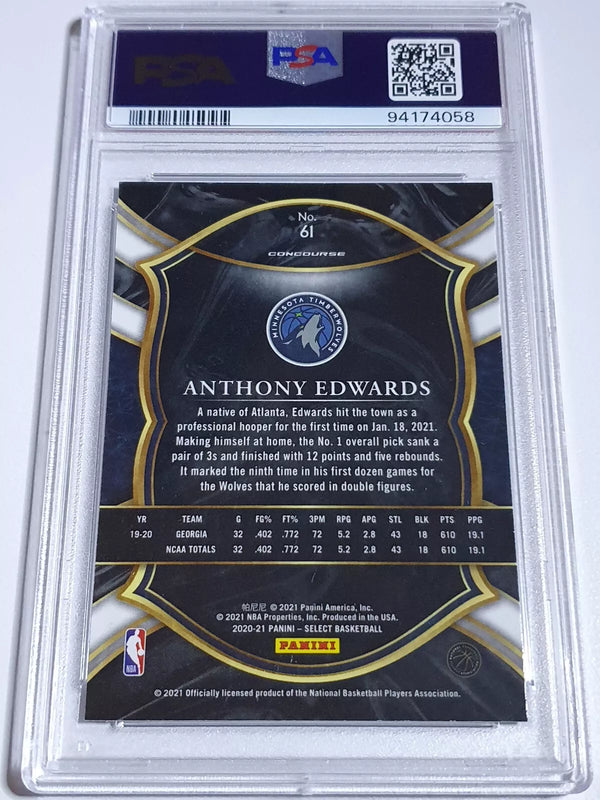 2020 Select Anthony Edwards Rookie #61 BLUE RETAIL Concourse RC - PSA 9