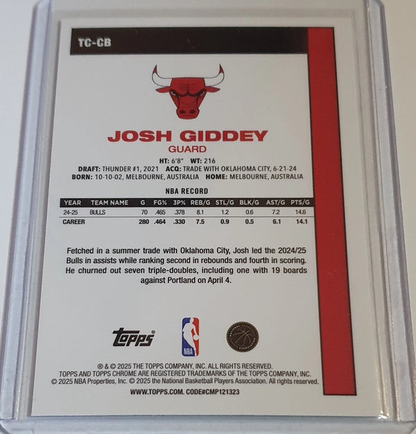 2025 Topps Josh Giddey #TC-CB MOJO Refractor 1980-81 Chrome (Bulls) - Rare