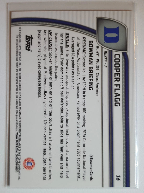 2024 Bowman Chrome University Cooper Flagg Rookie #16 1st Bowman RC - Rare