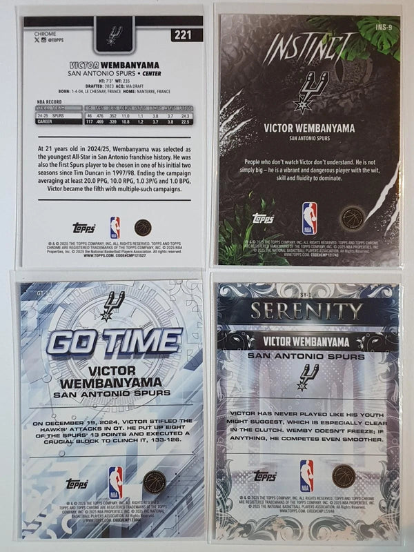 Lot of 4 x 2025 Topps Chrome Victor Wembanyama #221 #INS9 #GT11 #SY1 - Rare