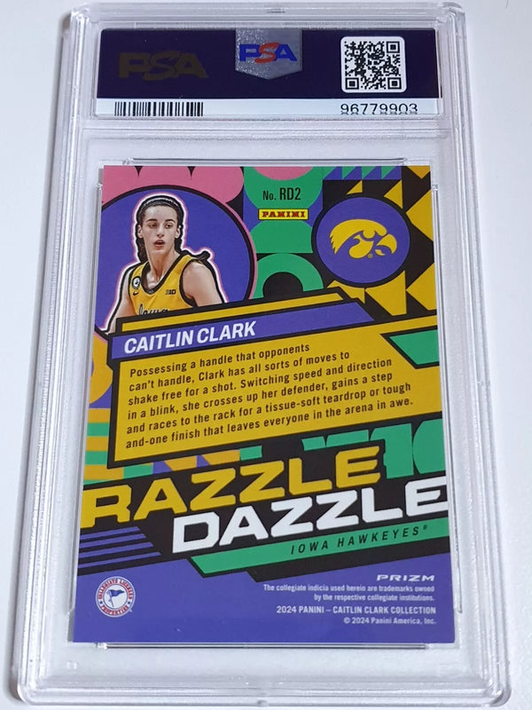 2024 Panini Caitlin Clark Rookie Collection #RD2 Prizm Razzle Dazzle - PSA 9