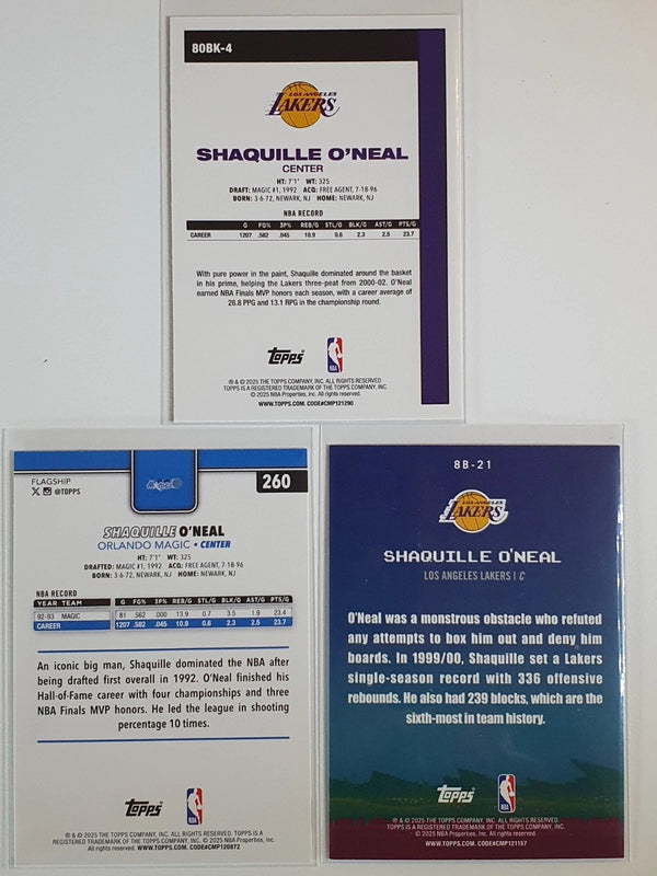 Lot of 3 x 2025 Topps Flagship Shaquille O'Neal Insert - Ready to Grade