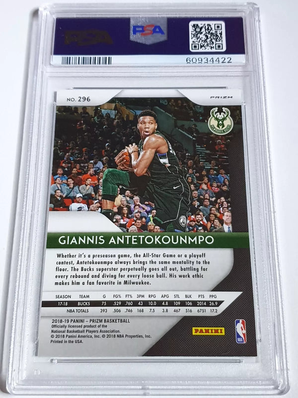 2018 Panini Prizm Giannis Antetokounmpo #296 GREEN Holo - PSA 10 (low POP)