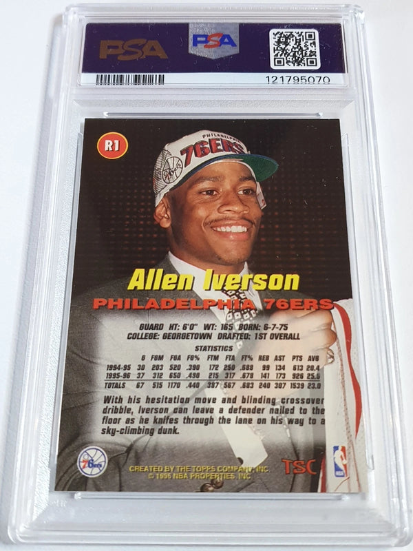 1996 Topps Stadium Club Allen Iverson Rookie #R1 Rookies 1 RC - PSA 9 (Low POP)