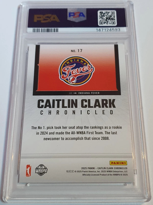 2025 Panini Caitlin Clark Chronicled #17 RED AND BLUE /99 Holo - PSA 9 (POP 1)