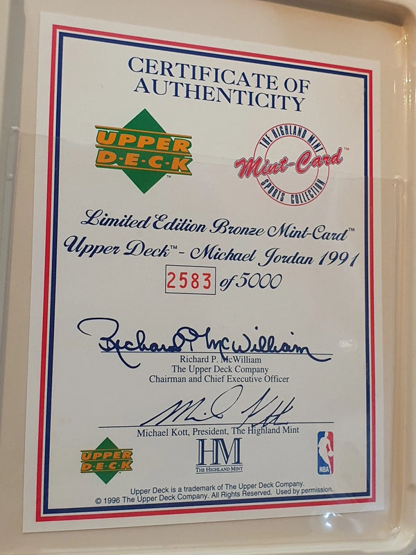 1996 Upper Deck Michael Jordan BRONZE CARD /5000 Highland Mint - With COA