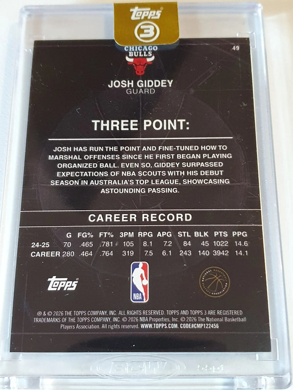 2025 Topps Three Josh Giddey #49 BRONZE /25 Refractor (Bulls) - Factory Sealed