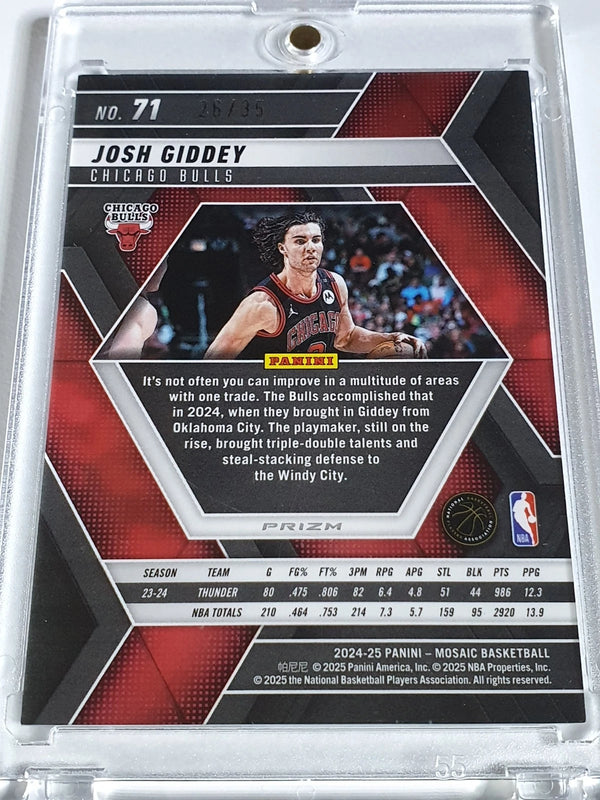 2024 Panini Mosaic Josh Giddey #71 WHITE CHOICE /35 Holo (Bulls) - Rare