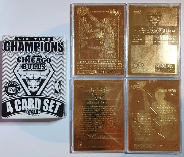 1998 Fleer Chicago Bulls Six Time Champions 23KT GOLD /4523 (4 Card Set) - Rare