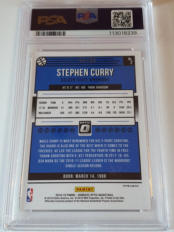 2018 Donruss Optic Stephen Curry #2 FAST BREAK RED /85 Holo - PSA 9 (POP 7)